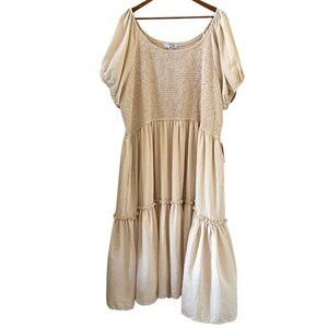 Ivy City NEW Sienna Smocked Tiered Maxi Dress In Cream Size 3X